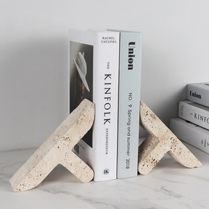 Travertine Stone T Bookends holding up 2 books